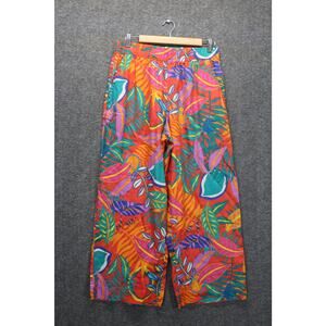 C&C California Pants Women Medium Multicolor Floral 100% Linen Wide Leg Tropical